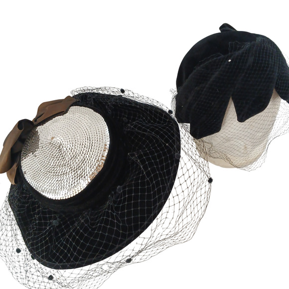 VTG Womens Hats Lot of 2 Whittall Shon Derby Veil Flapper Skull Cap Corona Italy main image 8